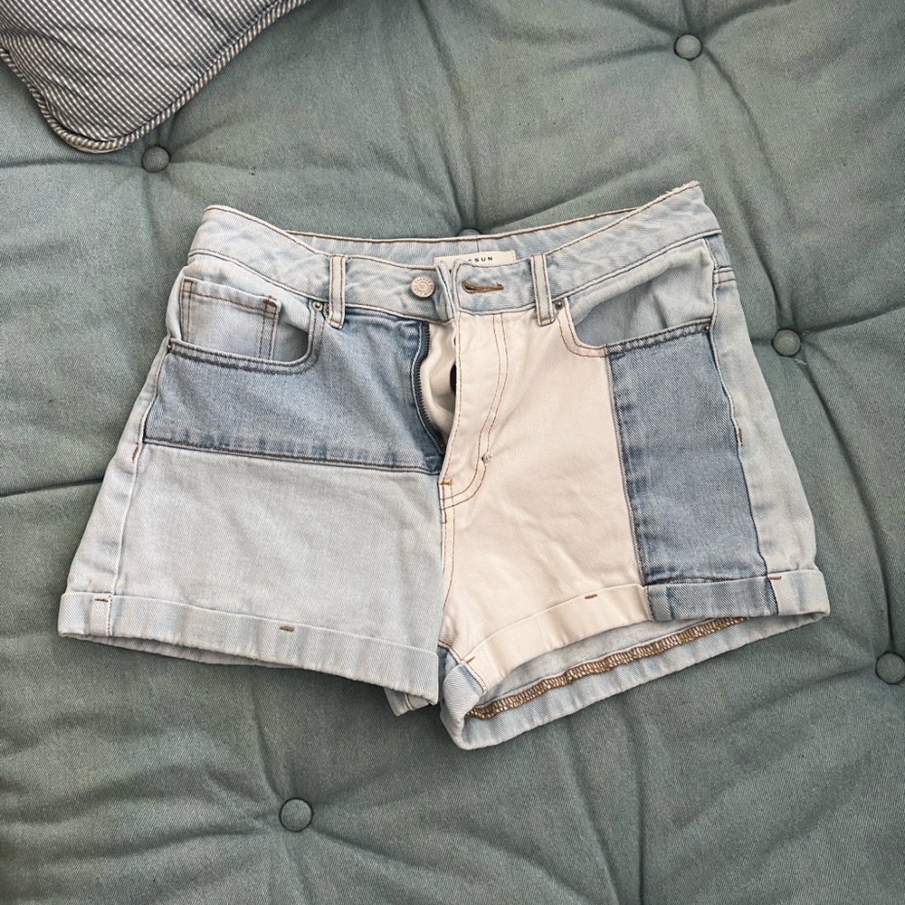 PacSun Light Blue and White Jean Shorts